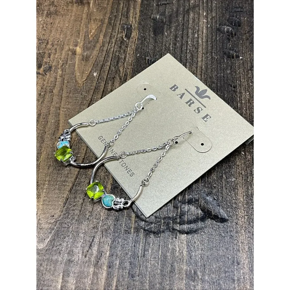 Barse Tangiers Earrings- Peridot & Turquoise - Silver- NWT